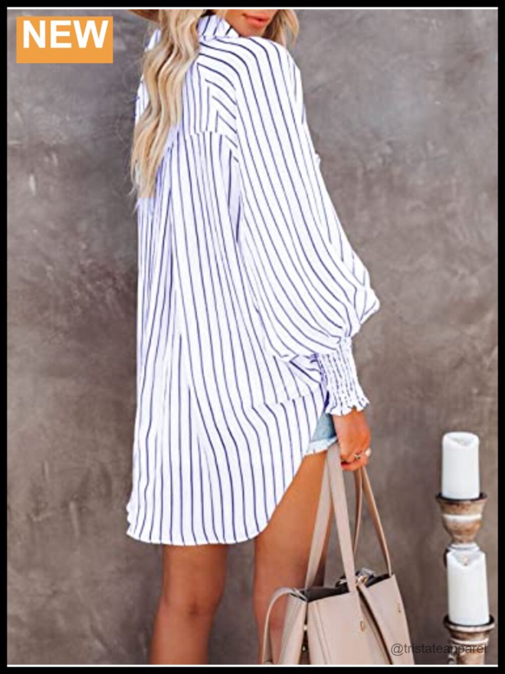 Women's Cotton Blend Striped Button Down Shirt Long Sleeve V Neck Blouse - Picture 2 of 6